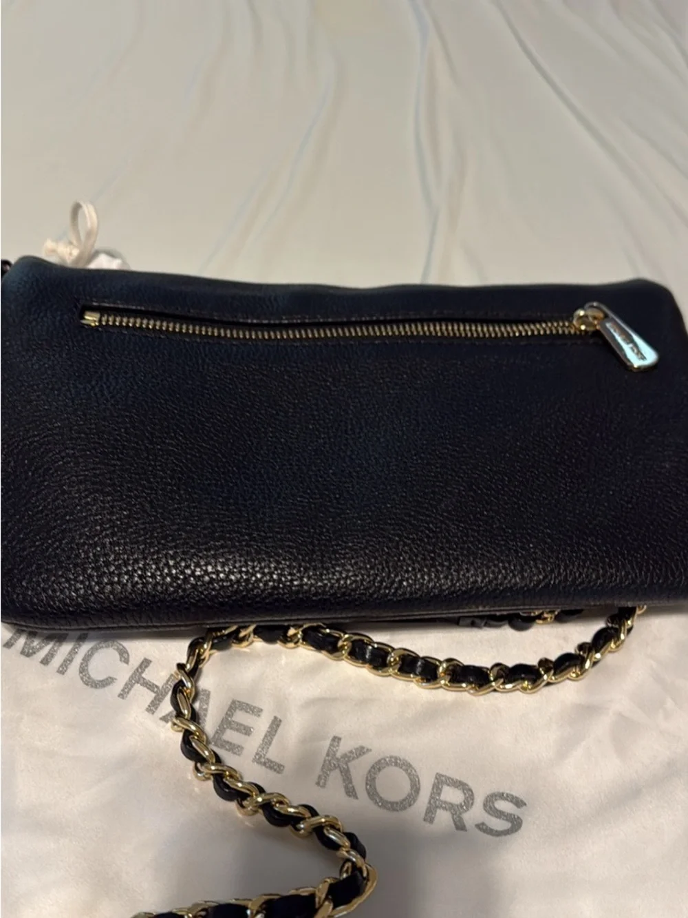 Michael Kors Black Leather Shoulder Bag with Gold Accents